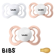 BIBS Supreme Sutter med navn, 2 Blush, 1 White, Symmetrisk Latex str.2 Pakke med 3 sutter